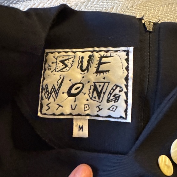 Sue Wong Black Long Sleeve Dress with Ivory Button Embellishment - Picture 3 of 7